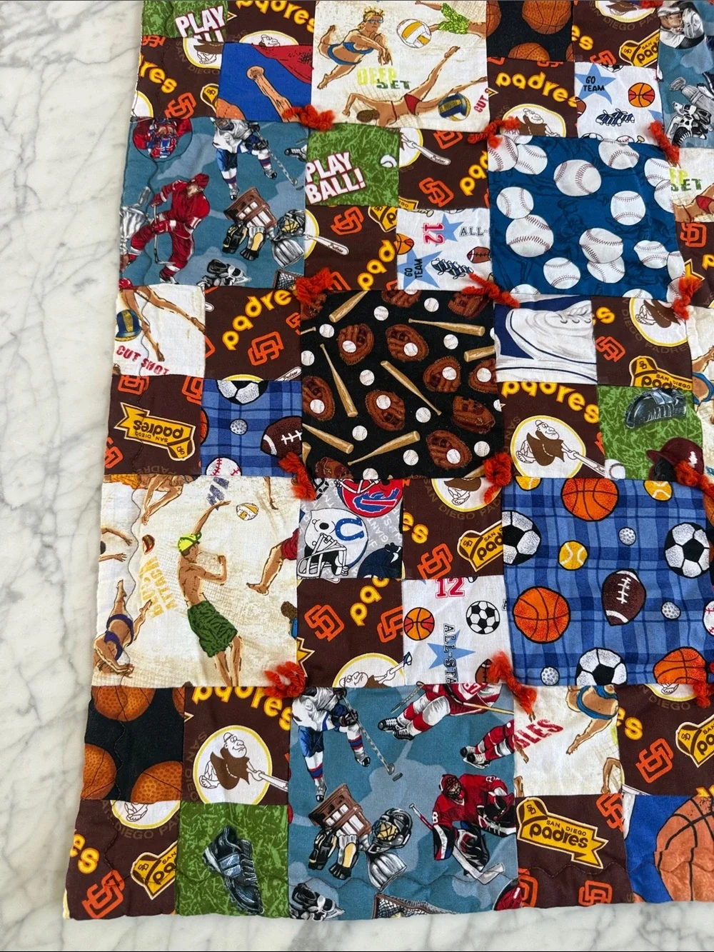 Handmade Baby Patchwork Sports Padres Quilt Crib Quilt 31x35”